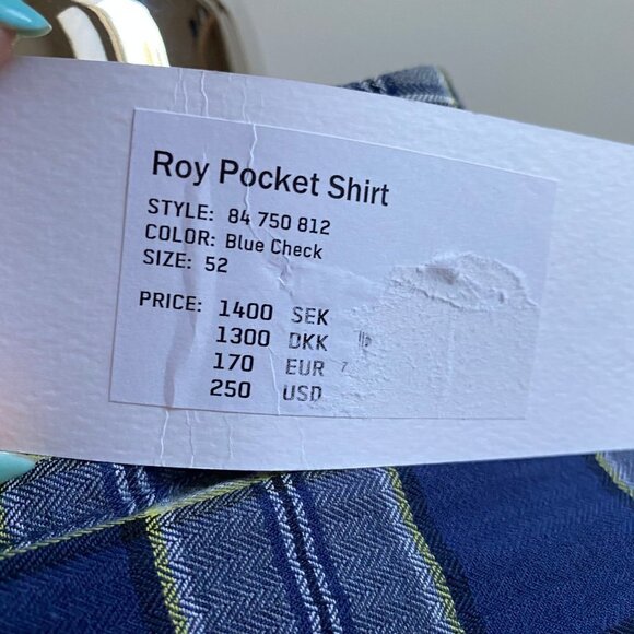 HOPE BNWT Mens Shirt Long Sleeve Blue Plaid - Picture 7 of 11